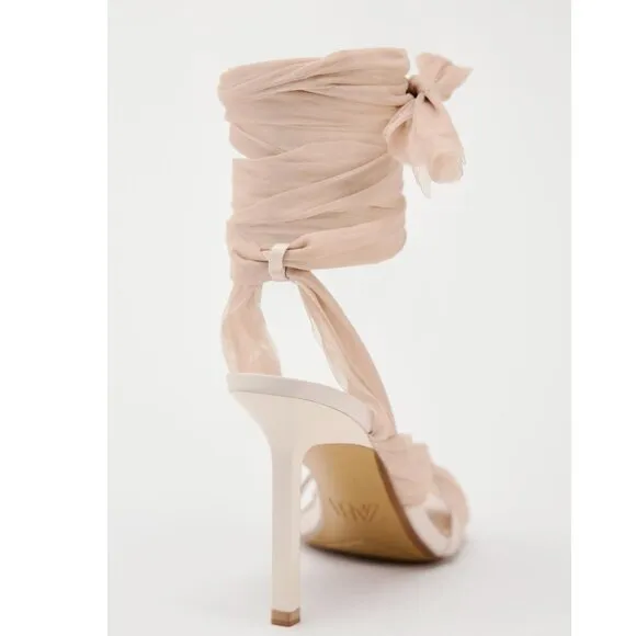 Zara Tulle Heel Sandals Pink NWT