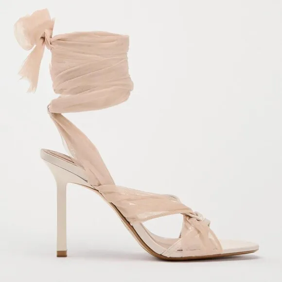 Zara Tulle Heel Sandals Pink NWT