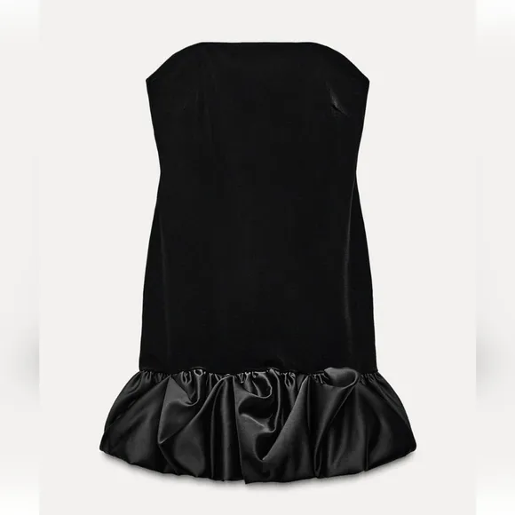 Zara VELVET MINI DRESS Black Size S
