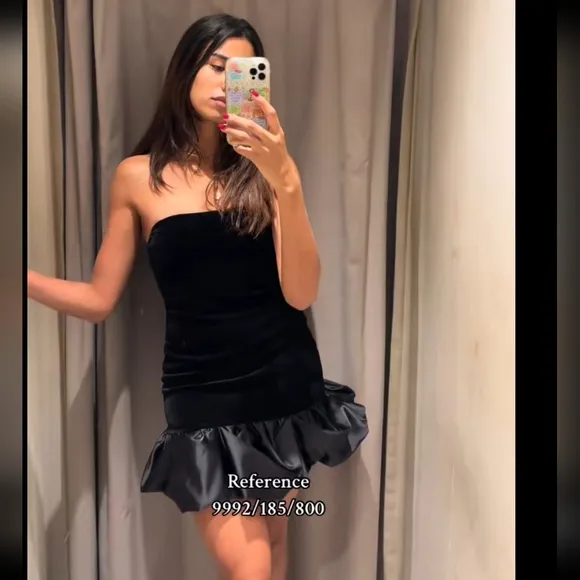 Zara VELVET MINI DRESS Black Size S