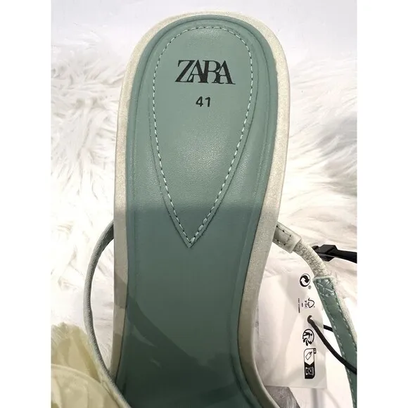 ZARA WOMAN NWT SS24 GREEN HEELED SANDALS WITH MAXI FLOWER SIZES US 10 3316/410