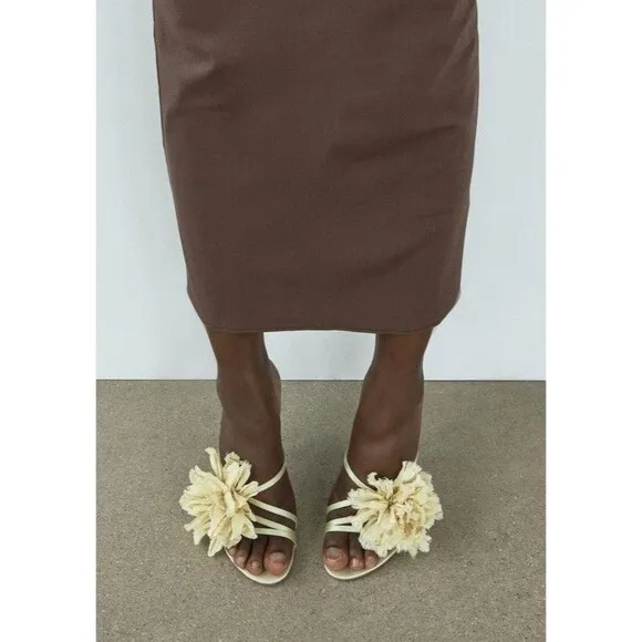 ZARA WOMAN NWT SS24 GREEN HEELED SANDALS WITH MAXI FLOWER SIZES US 10 3316/410