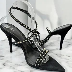 Zara Women Black Studded Suede/Leather Ankle Strap Sandals Size 41 US 10