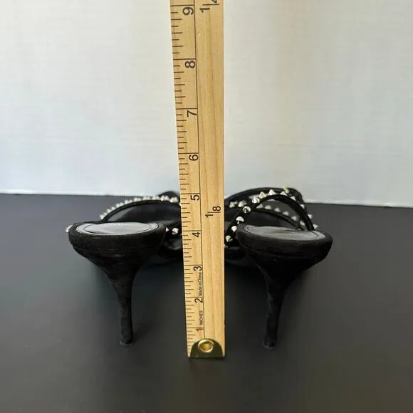 Zara Women Black Studded Suede/Leather Ankle Strap Sandals Size 41 US 10
