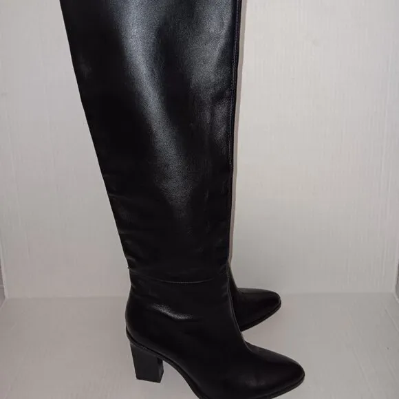 ZARA WOMEN'S SLOUCHY HIGH HEEL LEATHER BOOTS