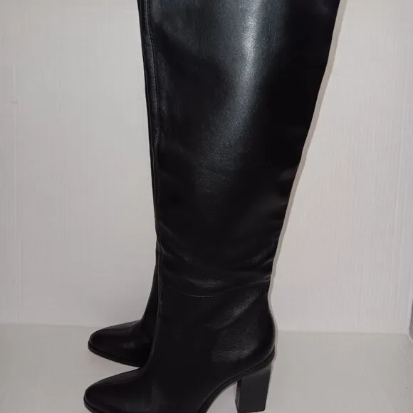ZARA WOMEN'S SLOUCHY HIGH HEEL LEATHER BOOTS