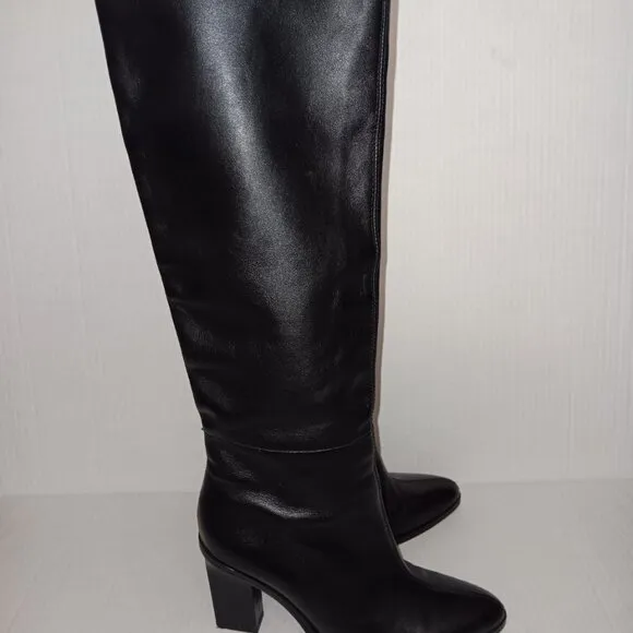 ZARA WOMEN'S SLOUCHY HIGH HEEL LEATHER BOOTS