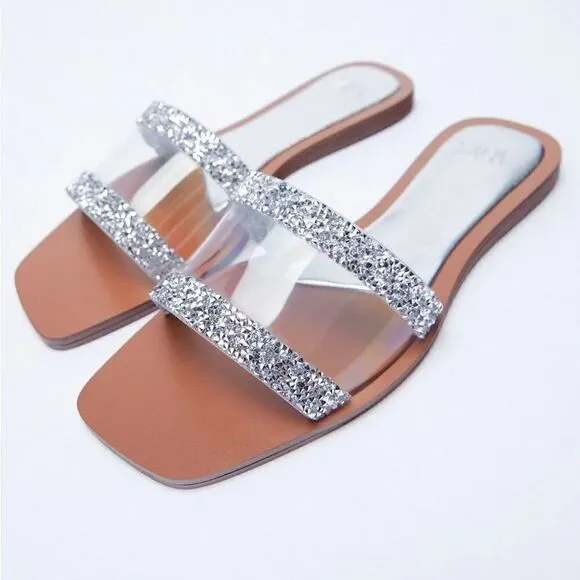 ZARA SPARKLY FLAT VINYL SANDALS