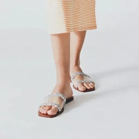 ZARA SPARKLY FLAT VINYL SANDALS