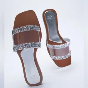 ZARA SPARKLY FLAT VINYL SANDALS