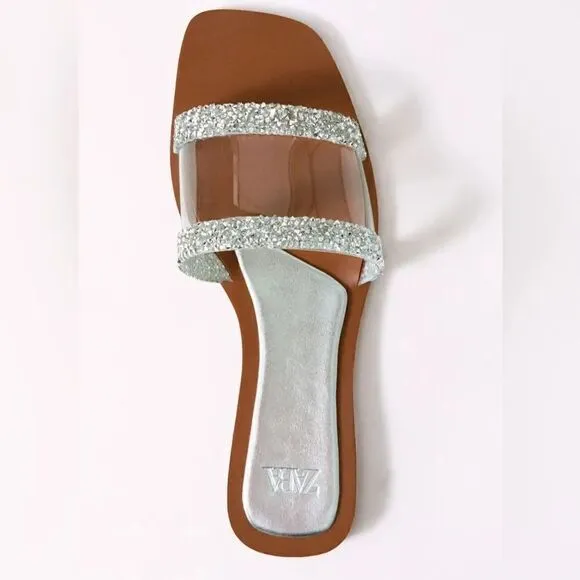 ZARA SPARKLY FLAT VINYL SANDALS