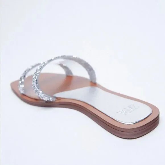 ZARA SPARKLY FLAT VINYL SANDALS