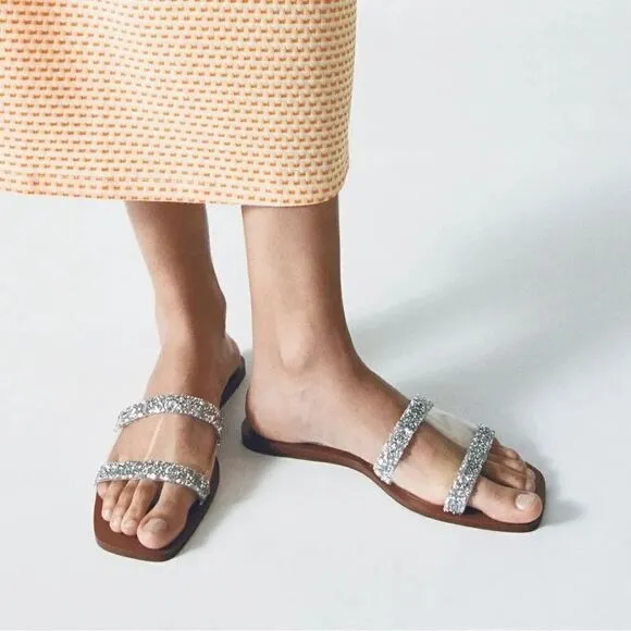ZARA SPARKLY FLAT VINYL SANDALS