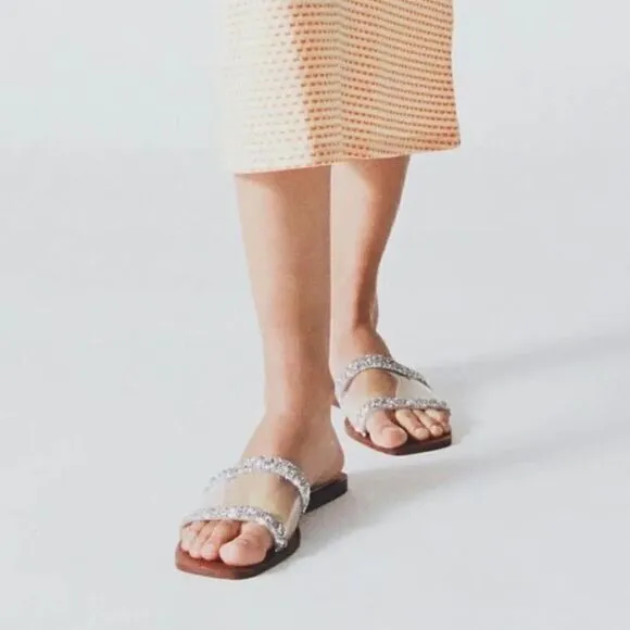 ZARA SPARKLY FLAT VINYL SANDALS