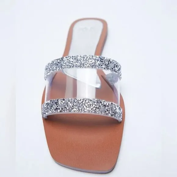 ZARA SPARKLY FLAT VINYL SANDALS