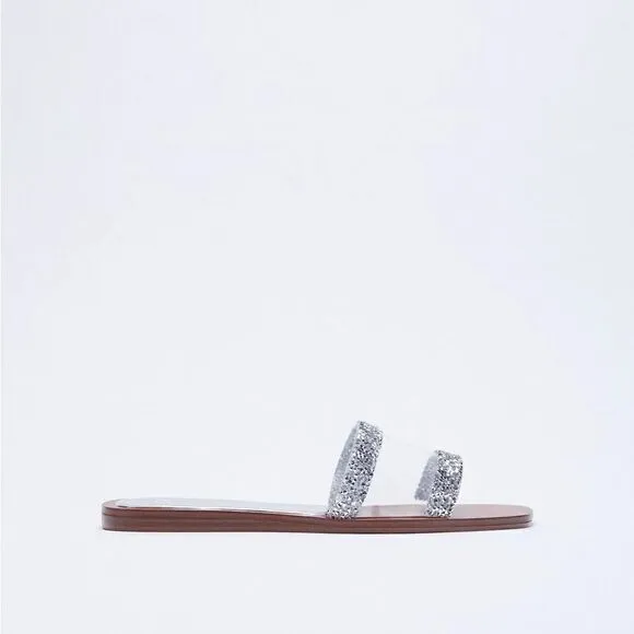 ZARA SPARKLY FLAT VINYL SANDALS