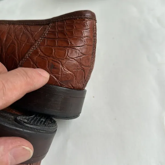 ZELLI 11-119-TUSCANY CROCODILE PENNY LOAFERS IN CHESTNUT BROWN-SZ 9