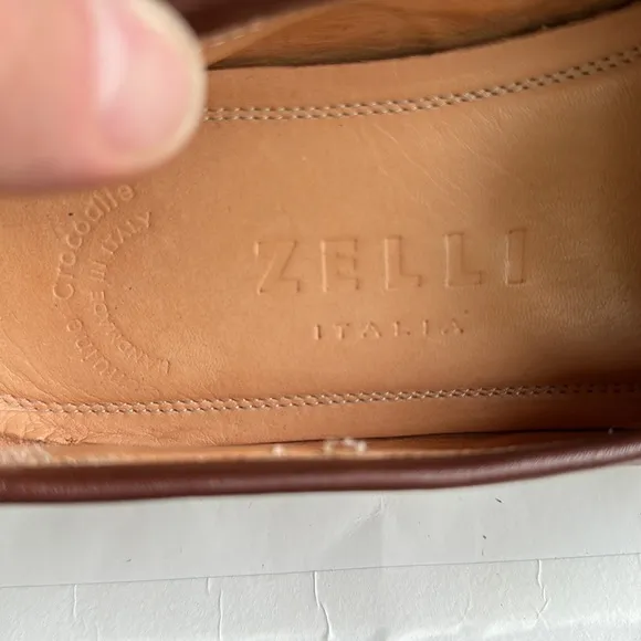 ZELLI 11-119-TUSCANY CROCODILE PENNY LOAFERS IN CHESTNUT BROWN-SZ 9