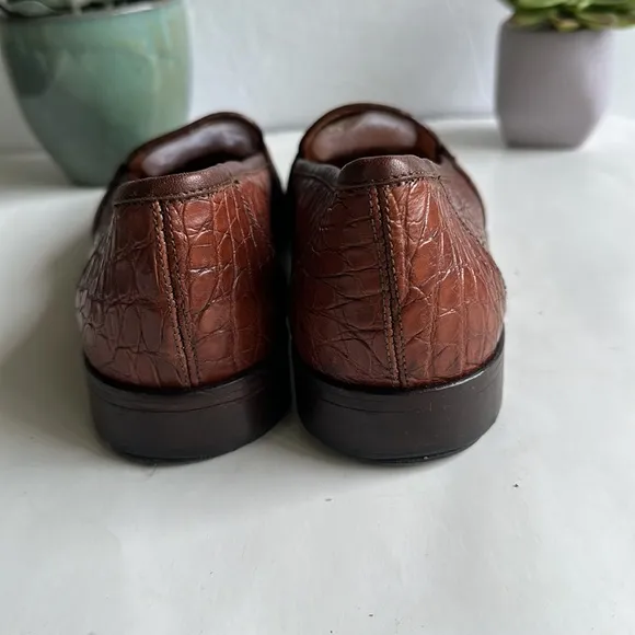 ZELLI 11-119-TUSCANY CROCODILE PENNY LOAFERS IN CHESTNUT BROWN-SZ 9