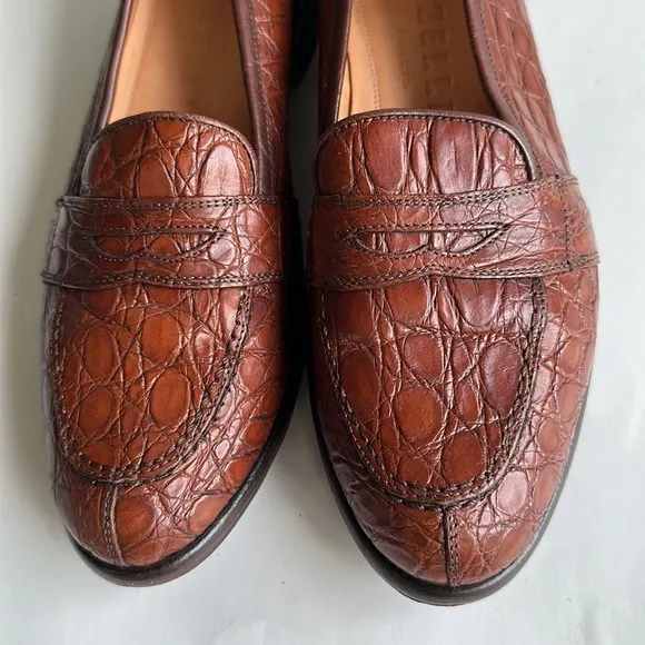 ZELLI 11-119-TUSCANY CROCODILE PENNY LOAFERS IN CHESTNUT BROWN-SZ 9