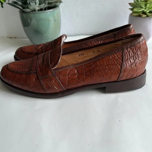 ZELLI 11-119-TUSCANY CROCODILE PENNY LOAFERS IN CHESTNUT BROWN-SZ 9