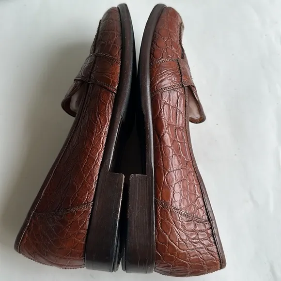 ZELLI 11-119-TUSCANY CROCODILE PENNY LOAFERS IN CHESTNUT BROWN-SZ 9