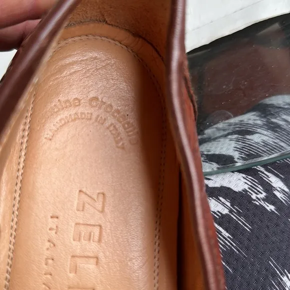 ZELLI 11-119-TUSCANY CROCODILE PENNY LOAFERS IN CHESTNUT BROWN-SZ 9