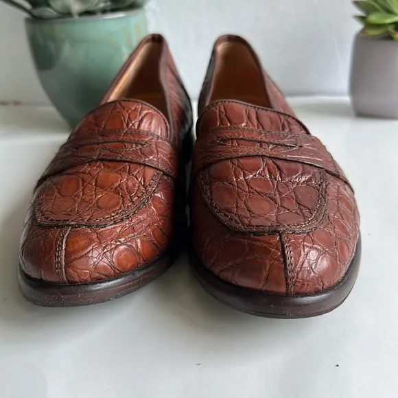 ZELLI 11-119-TUSCANY CROCODILE PENNY LOAFERS IN CHESTNUT BROWN-SZ 9