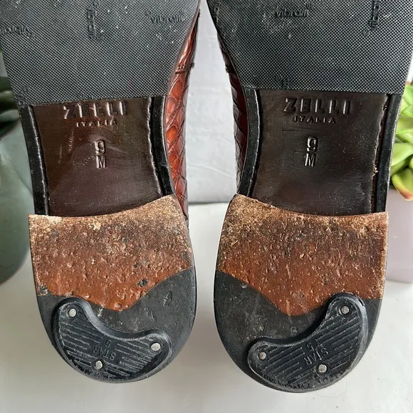 ZELLI 11-119-TUSCANY CROCODILE PENNY LOAFERS IN CHESTNUT BROWN-SZ 9
