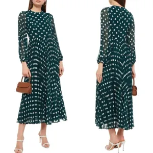 ZIMMERMANN Sunray Pleated Polka Dot Chiffon Midi Dress in Emerald Size 0P