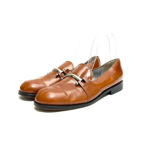 ZODIAC | Vintage 1990s men’s honey brown leather silver bar strap loafers
