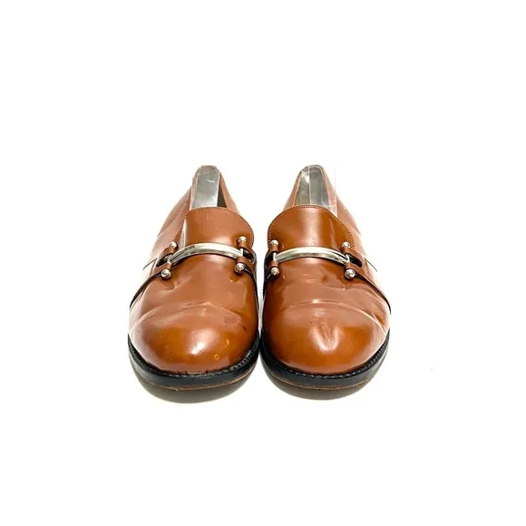 ZODIAC | Vintage 1990s men’s honey brown leather silver bar strap loafers
