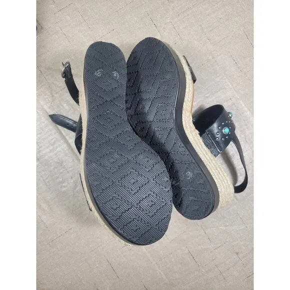 Zodiac Women's Size 6 Black Turquoise Studs Wedge Espadrilles sandals shoes 346