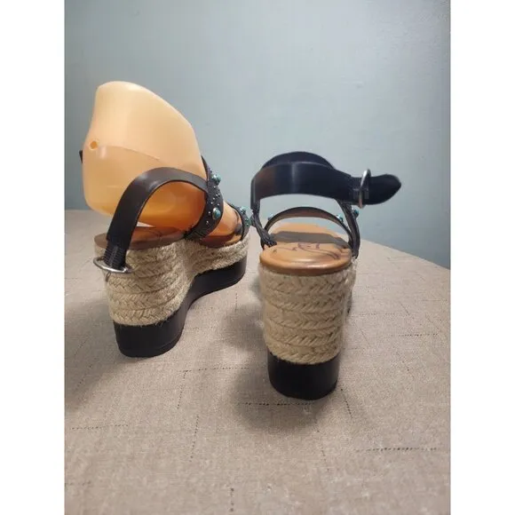 Zodiac Women's Size 6 Black Turquoise Studs Wedge Espadrilles sandals shoes 346
