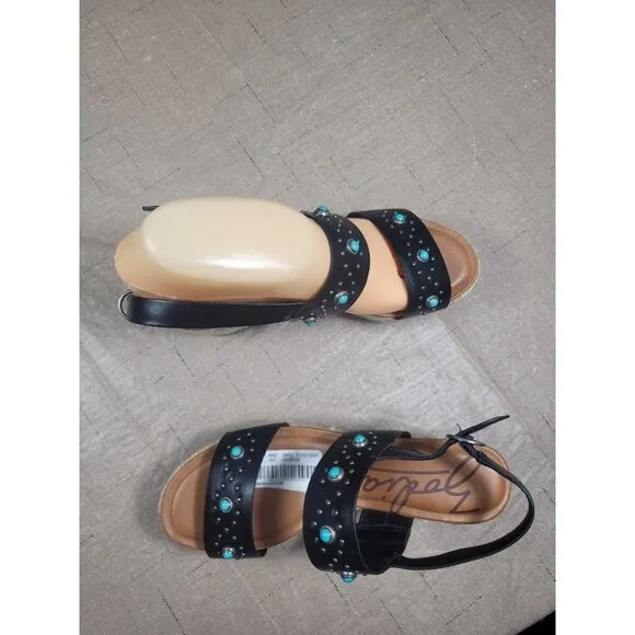 Zodiac Women's Size 6 Black Turquoise Studs Wedge Espadrilles sandals shoes 346